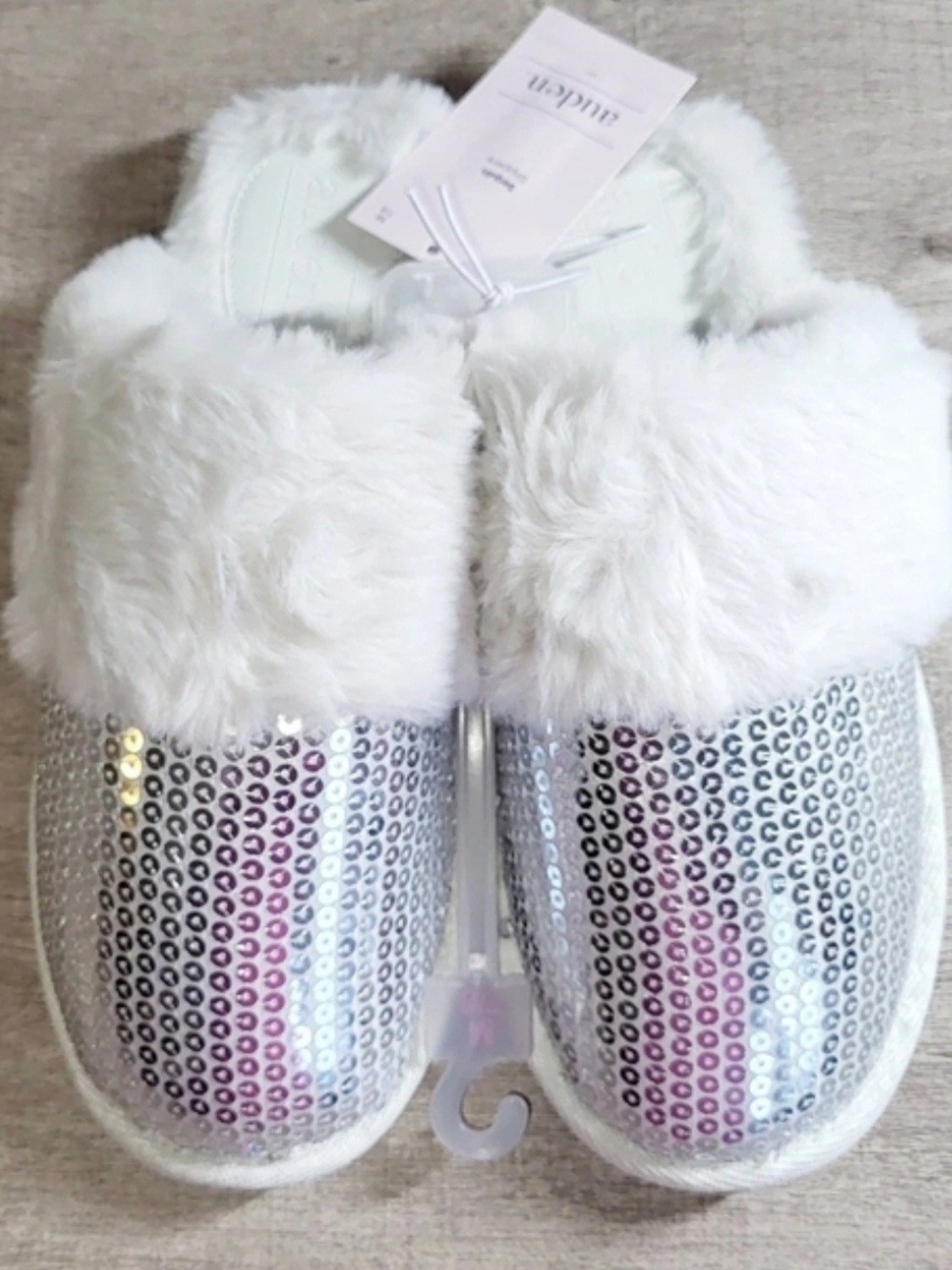 Auden White Faux Fur Sequin Slip-On Slippers